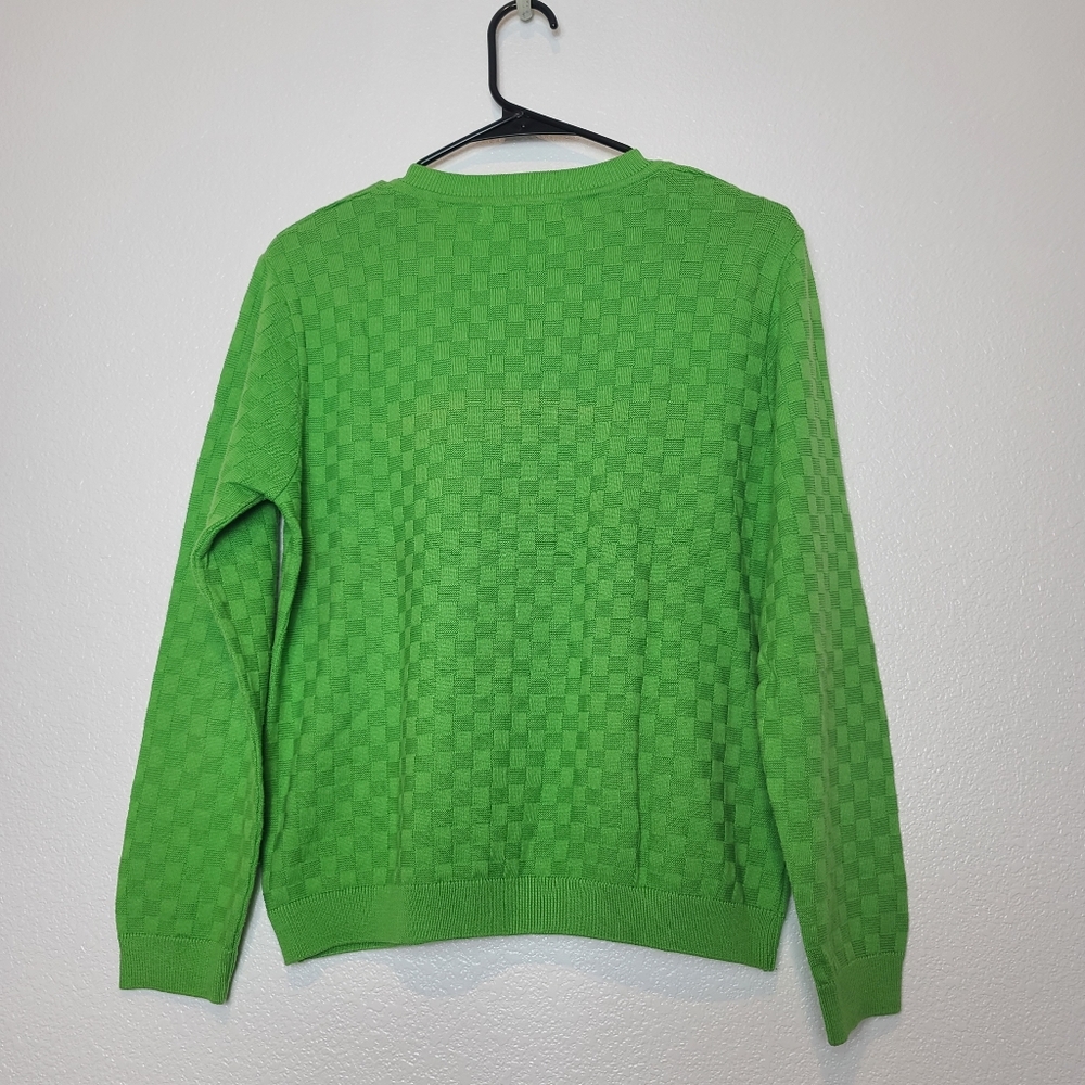 Vintage Women’s Green Checkered Cotton V-Neck Sweater – Y2K Preppy Style – Size - Picture 8 of 8